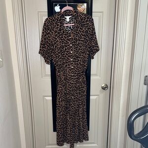 H&M Brown Leopard Print Midi Dress